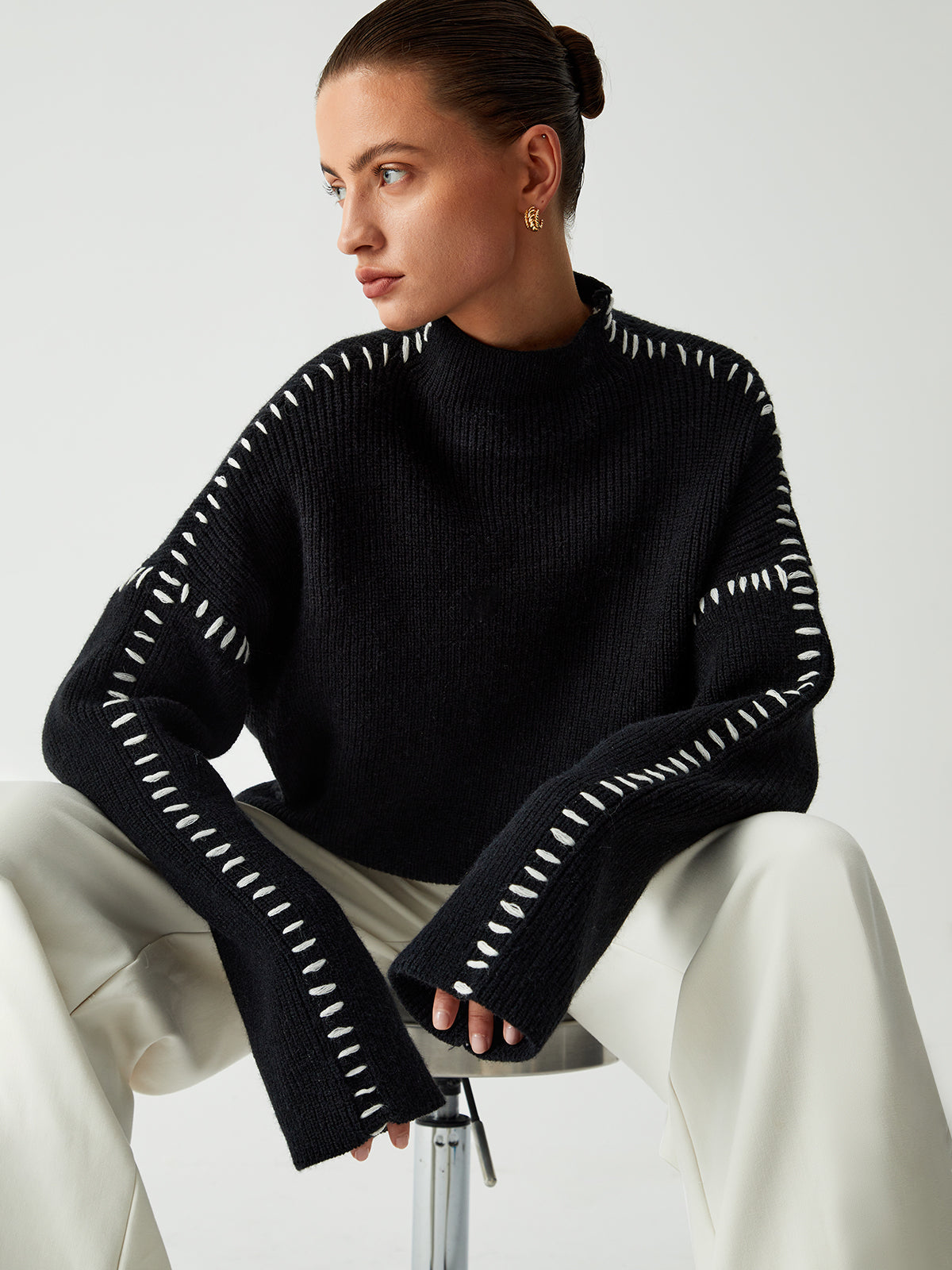 Shift The Focus Oversized Mock Neck Sweater - Comfortable Cozy Winter Apparel
