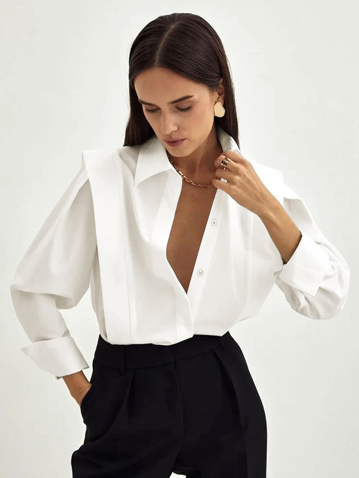 Oversized Button Down Cotton Shirt Casual Versatile Long Sleeve