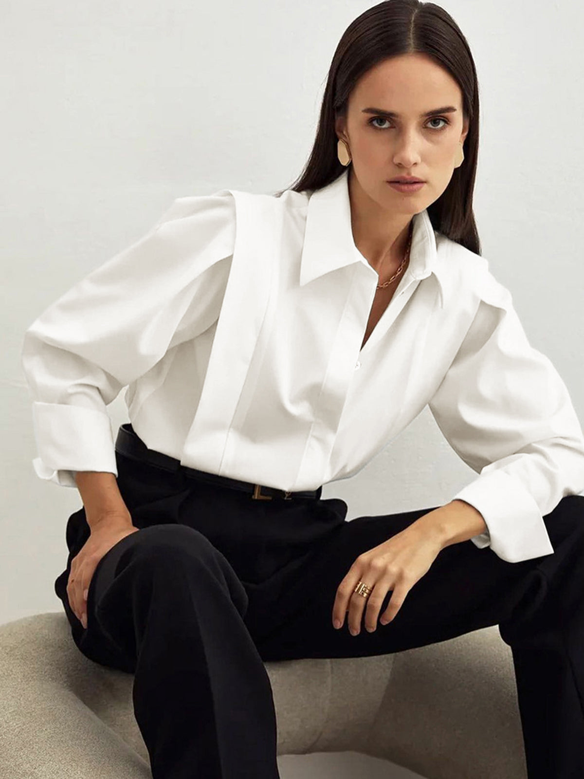 Oversized Button Down Cotton Shirt Casual Versatile Long Sleeve
