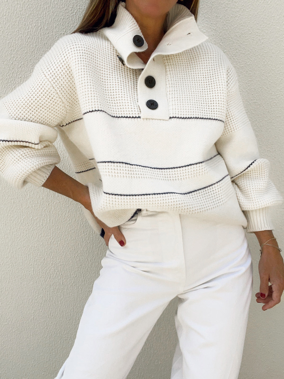 Open Collar Button Up Sweater for Casual Everyday Wear
