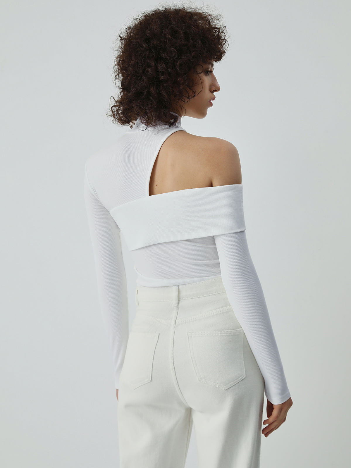 Mock Neck Oblique Cutout Rib Long Sleeve Knit Top for Women Stylish Winter Wear