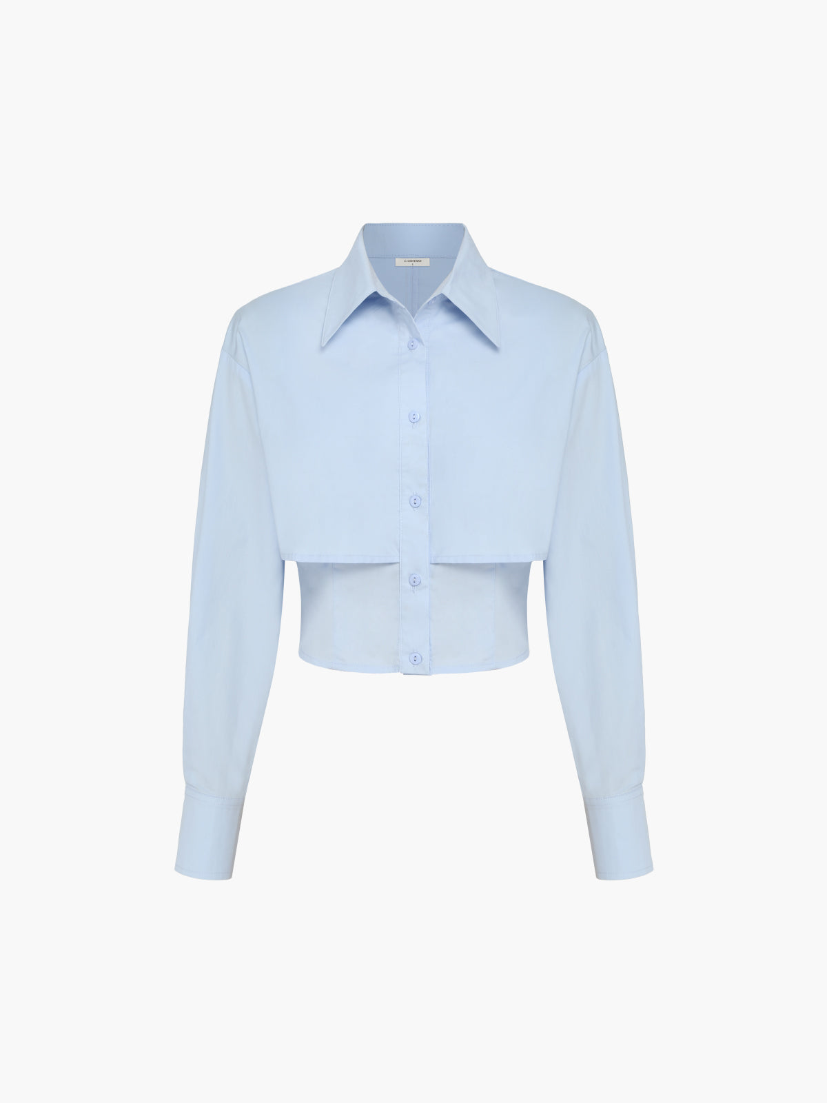 Baby Blue Open Collar Double Layer Crop Shirt for Women, Casual Summer Style
