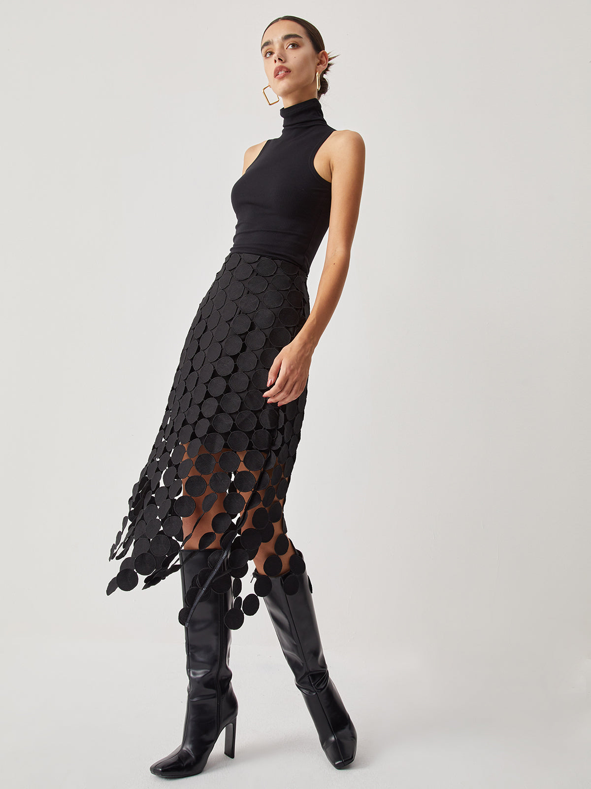Laser Cut Multi Circle Double Layered Fashion Skirt Trendy Design
