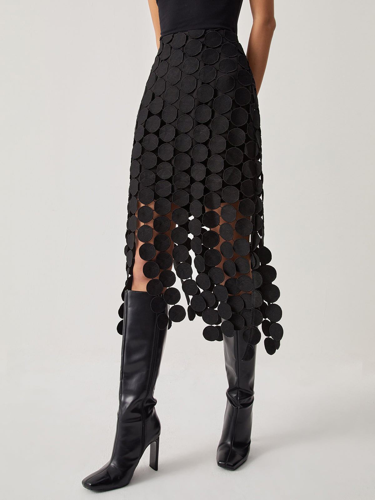 Laser Cut Multi Circle Double Layered Fashion Skirt Trendy Design