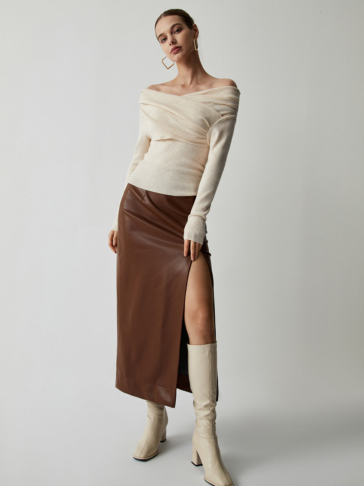 Off Shoulder Wrap Long Sleeve Knit Top Cozy Fall Fashion Essential