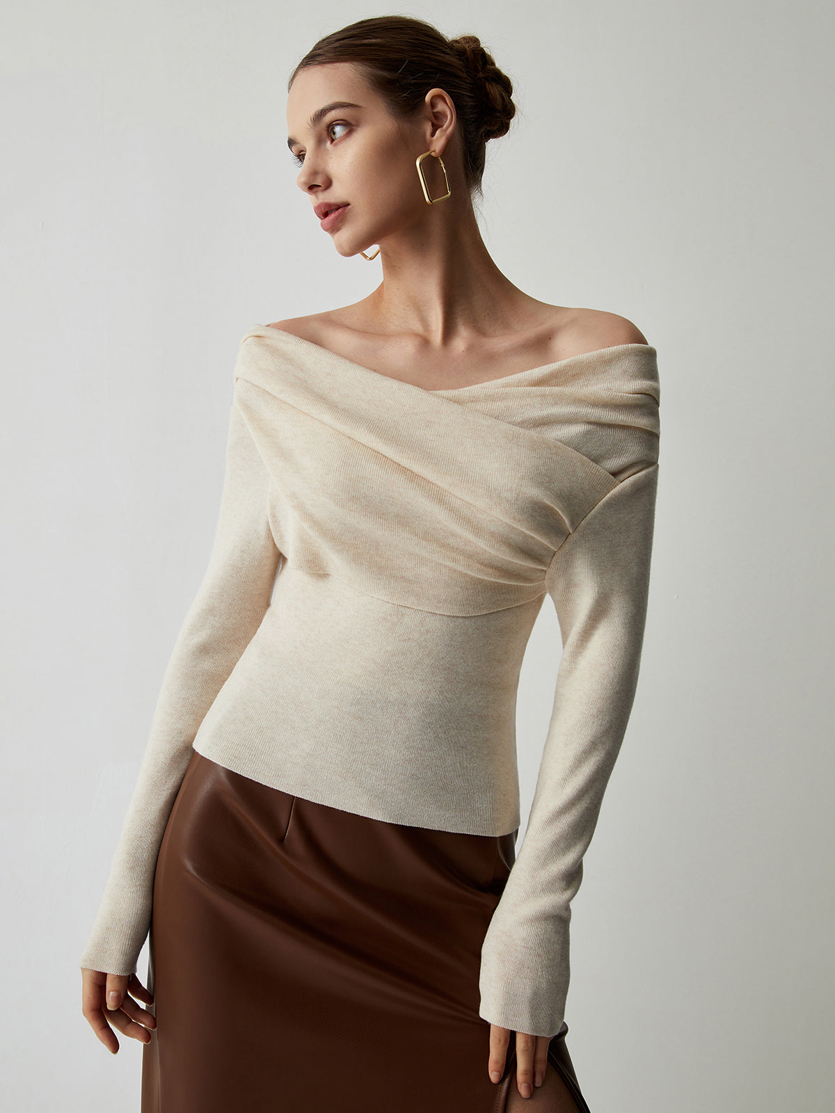 Off Shoulder Wrap Long Sleeve Knit Top Cozy Fall Fashion Essential
