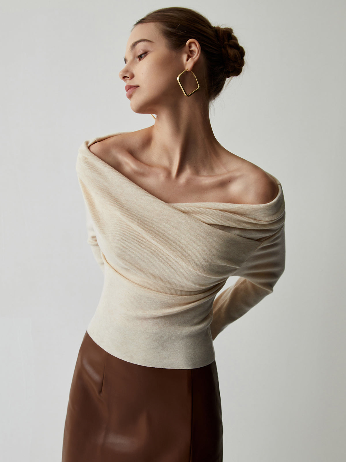 Off Shoulder Wrap Long Sleeve Knit Top Cozy Fall Fashion Essential
