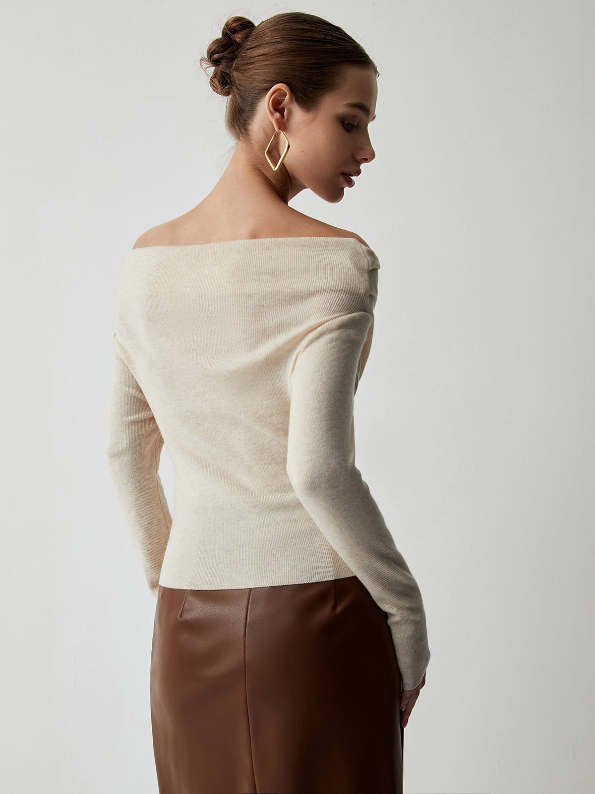 Off Shoulder Wrap Long Sleeve Knit Top Cozy Fall Fashion Essential