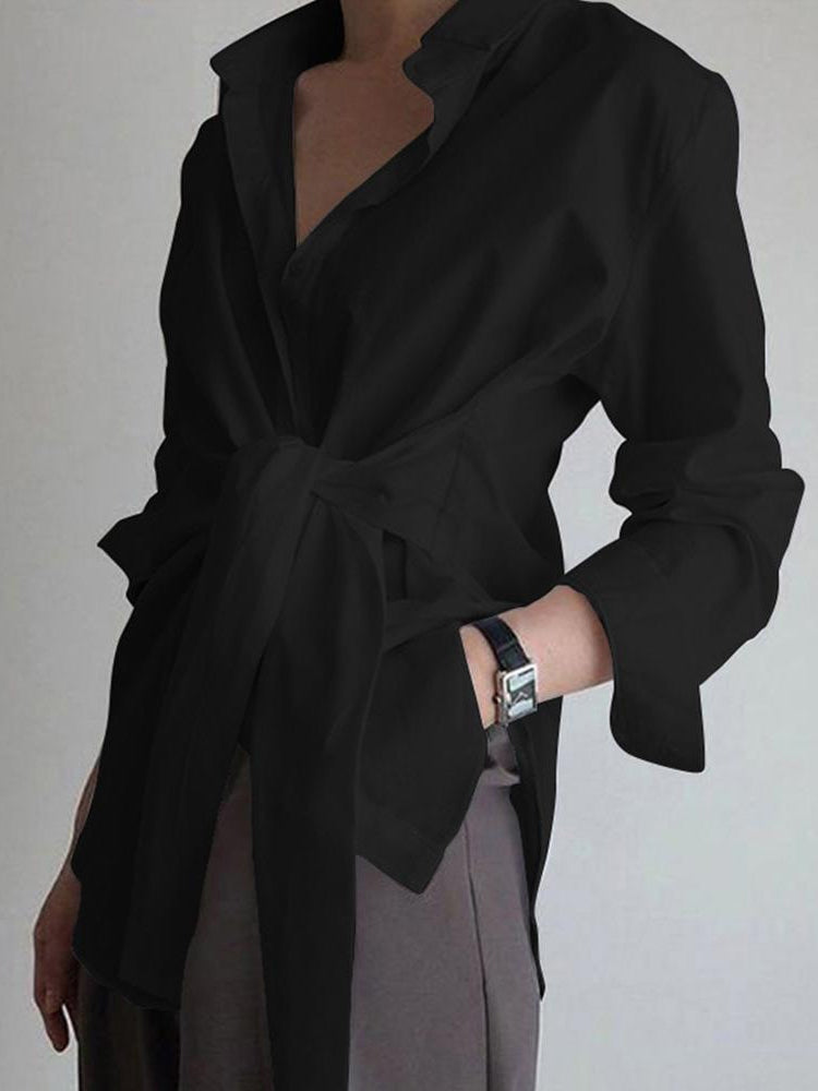 Semi-Sheer Button Down Tied Long Shirt, Casual Lightweight Summer Top