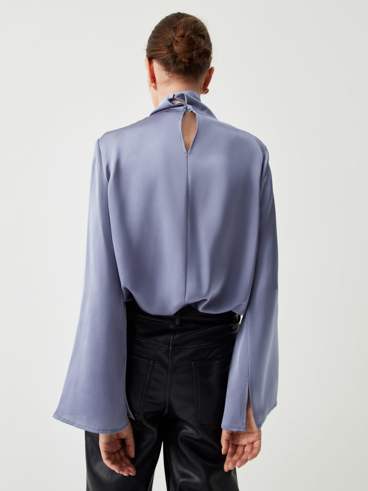Asymmetric Pleated Turtleneck Satin Blouse Elegant Women's Fashion Top
