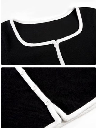Square Neck Contrast Trim Long Sleeve Knit Shirt for Women Casual Wear