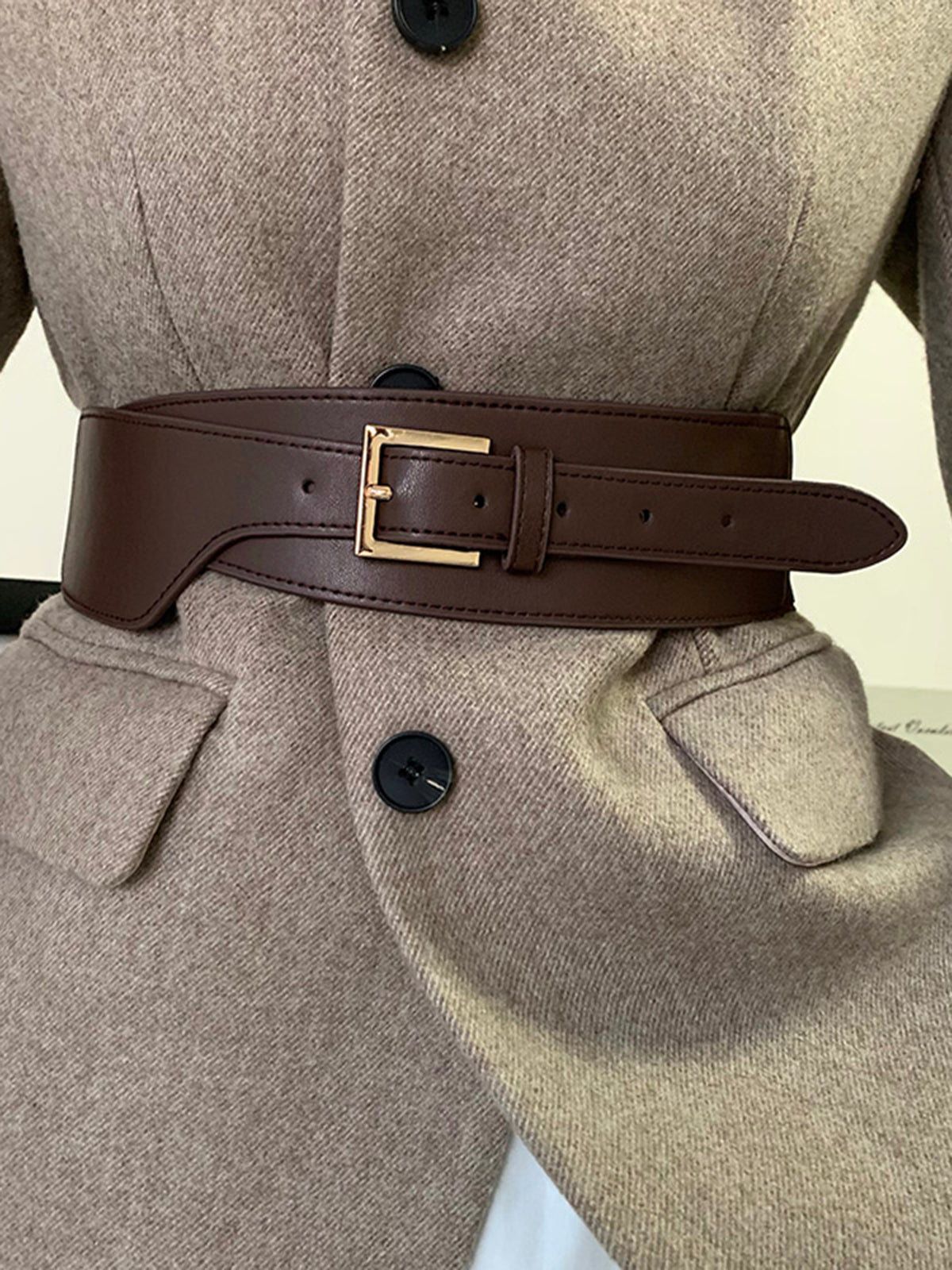 Asymmetric Leather Belt with Adjustable Buckle Closure