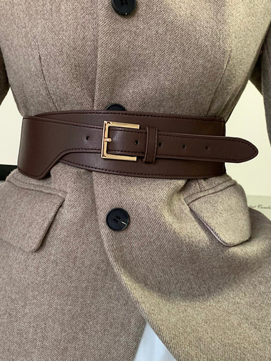 Asymmetric Leather Belt with Adjustable Buckle Closure