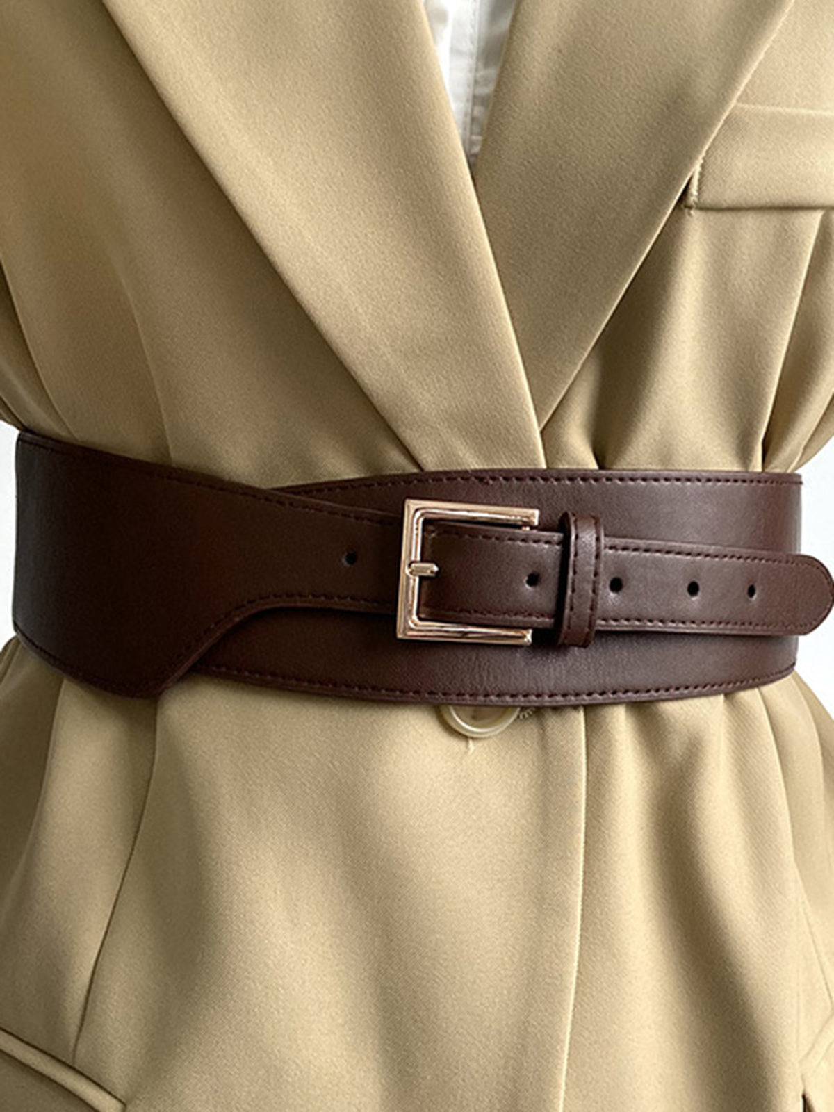 Asymmetric Leather Belt with Adjustable Buckle Closure