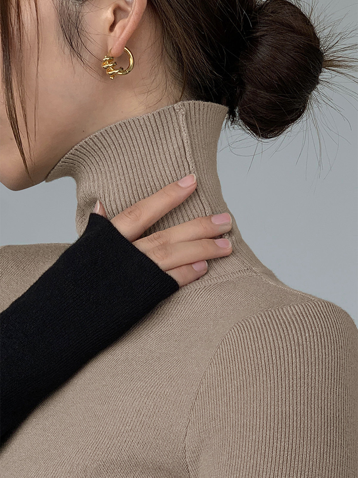 Asymmetric Patchwork Long Sleeve Mock Neck Knit Top Women's Casual Fashion