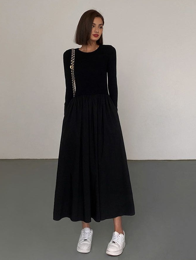 Leisure Pockets Long Sleeve Long Dress Comfortable Casual Maxi Style
