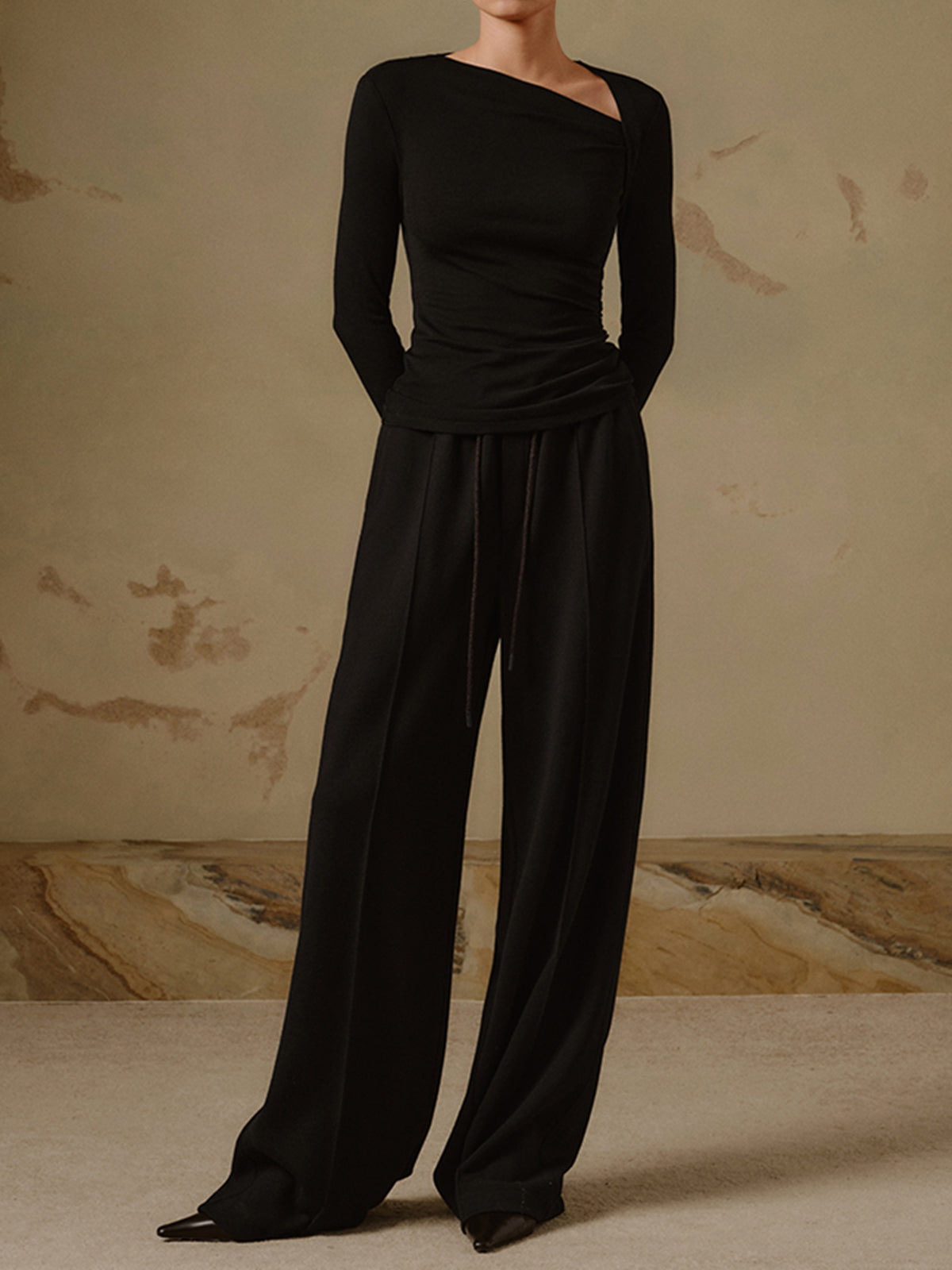 Ribbed Knit Long Sleeve Asymmetric Shirt for Women Casual Fit Comfort