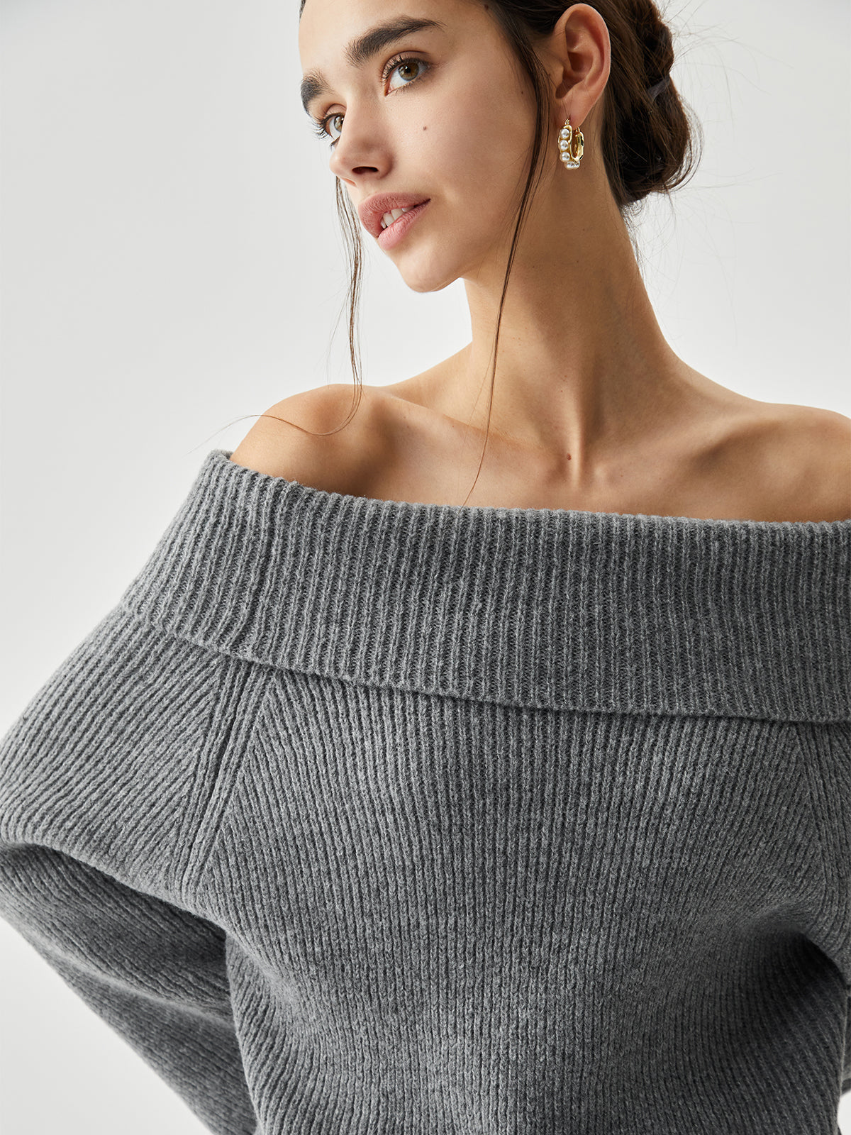 Oversized Overfold Off Shoulder Cozy Knit Sweater for Women