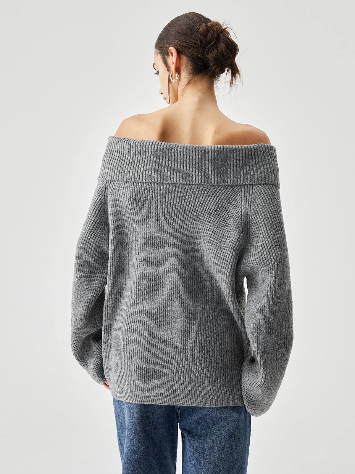Oversized Overfold Off Shoulder Cozy Knit Sweater for Women