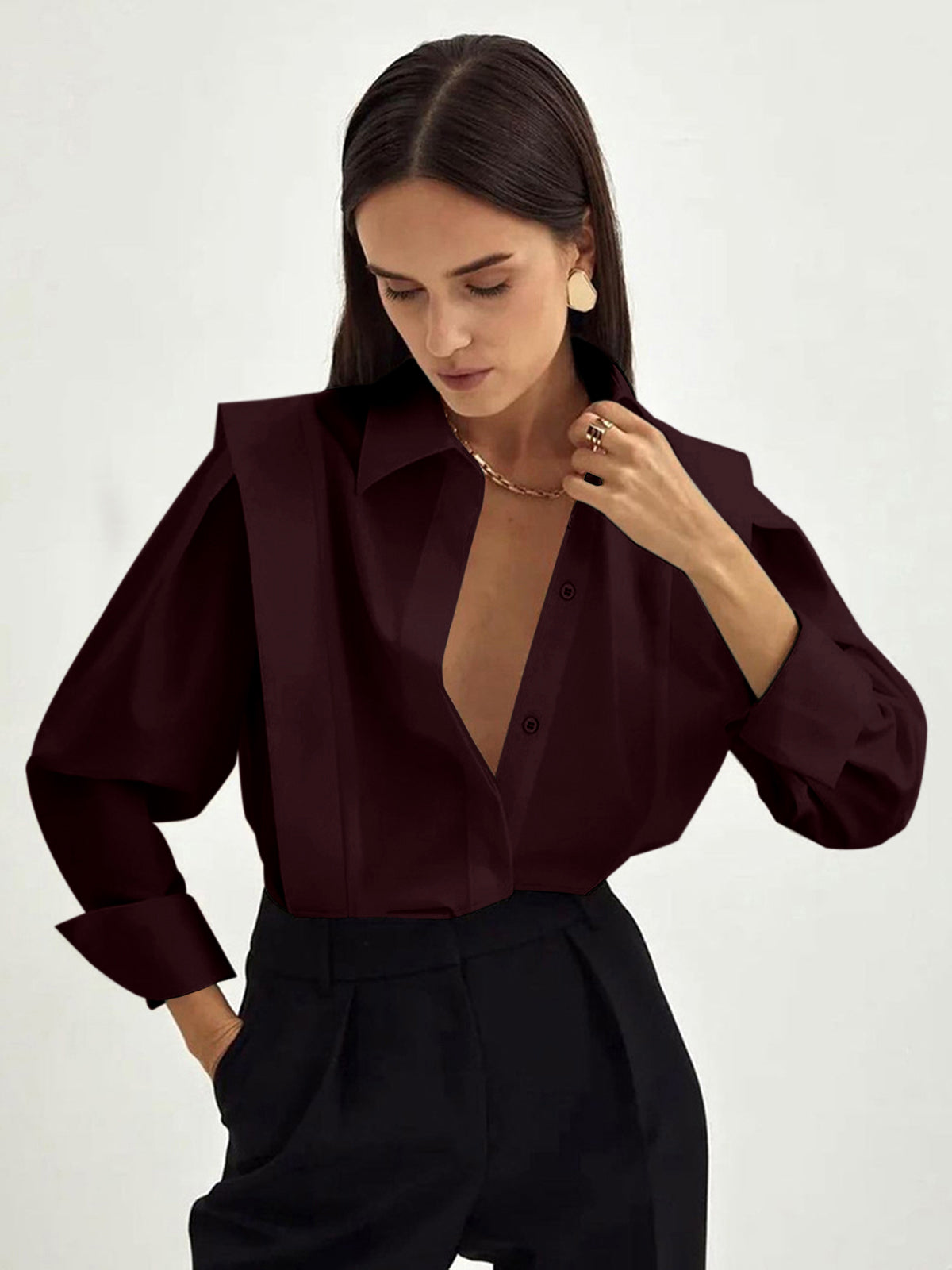 Oversized Button Down Cotton Shirt Casual Versatile Long Sleeve