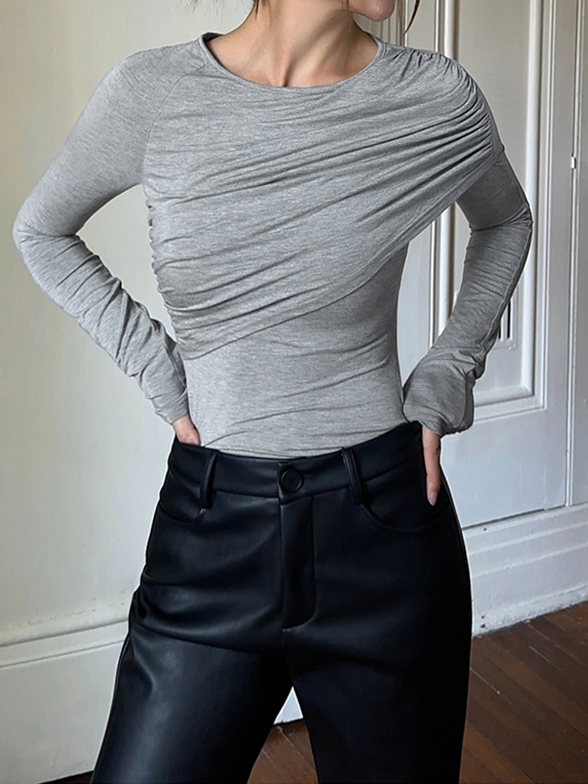 Layered Long Sleeve Pleated Shirt for Women Casual Workwear