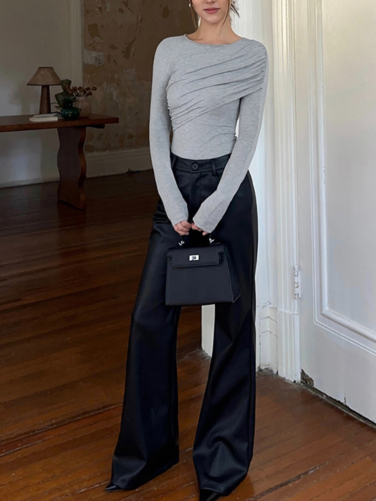 Layered Long Sleeve Pleated Shirt for Women Casual Workwear