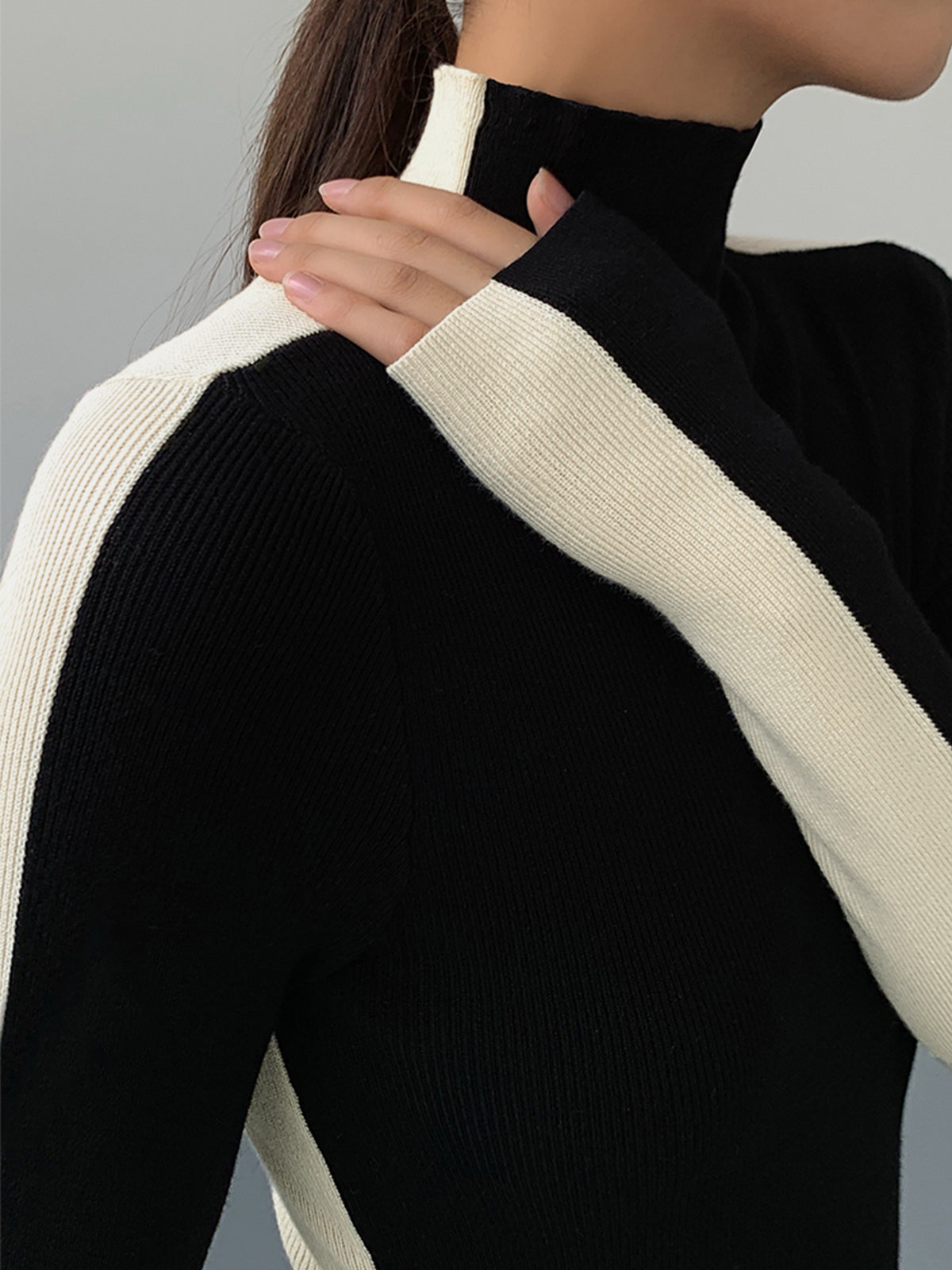 Two Tone Double Sided Long Sleeve Knit Top for Women Casual Wear