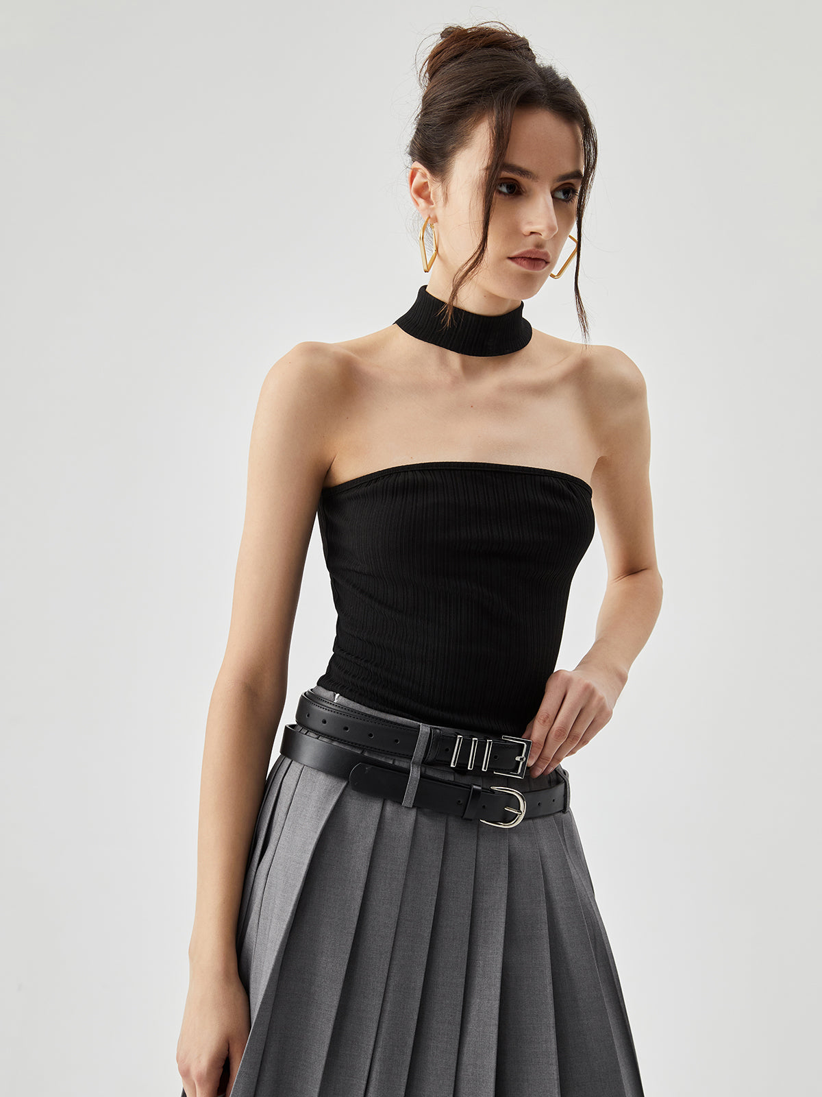 Slinky Solid Halter Top with Backless Design