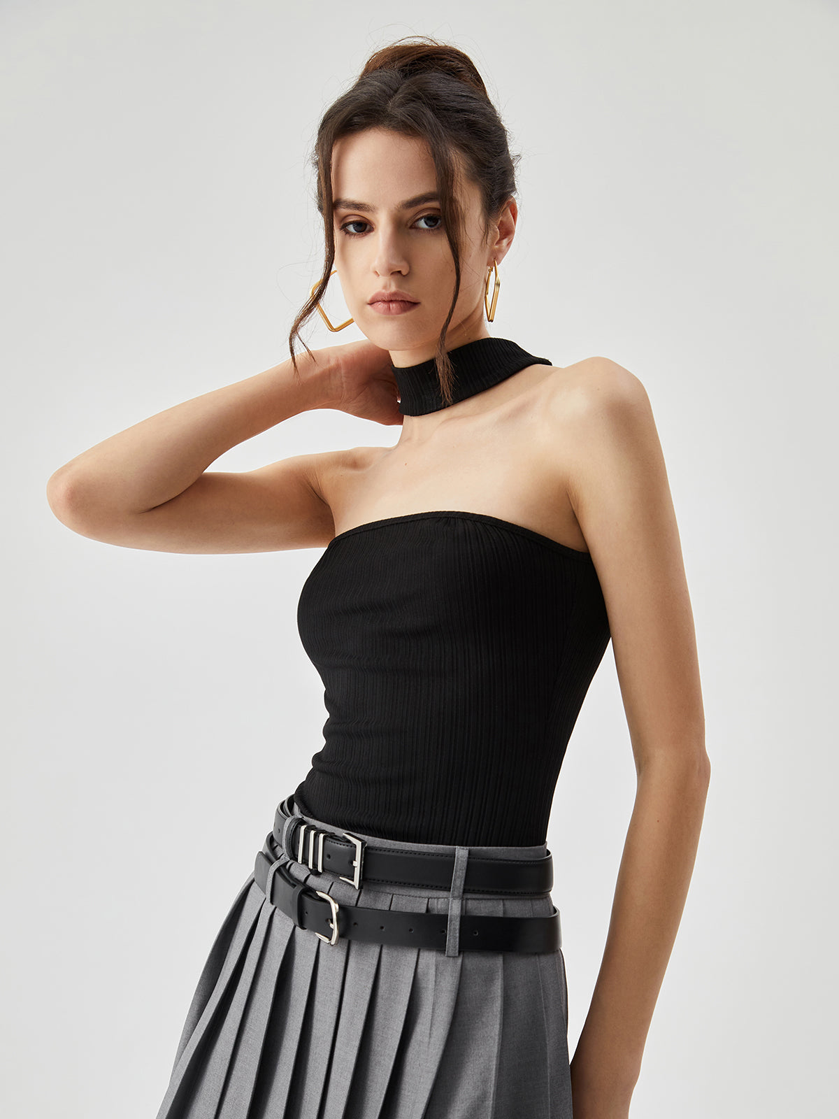 Slinky Solid Halter Top with Backless Design