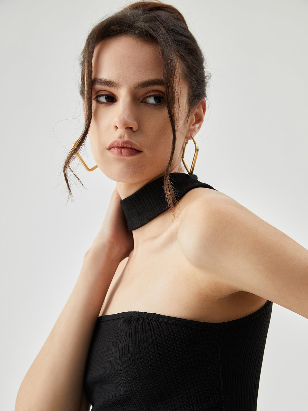 Slinky Solid Halter Top with Backless Design