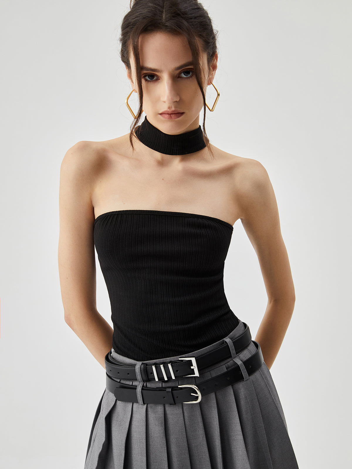 Slinky Solid Halter Top with Backless Design