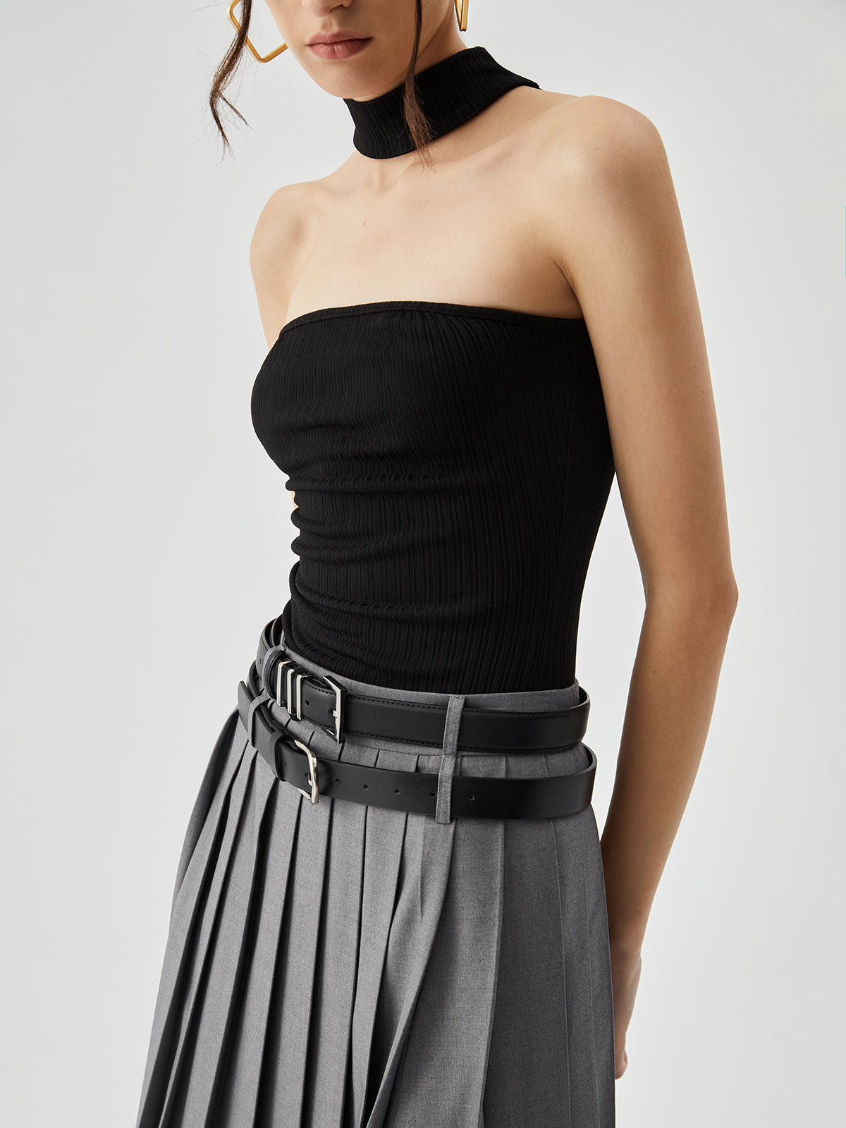 Slinky Solid Halter Top with Backless Design