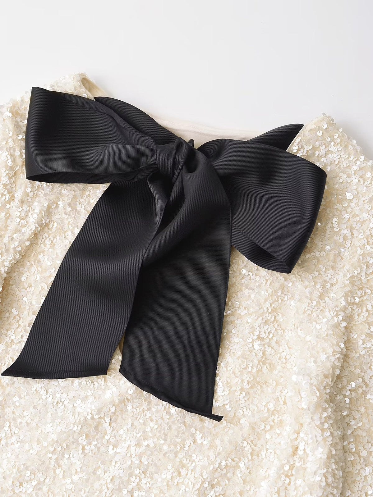 Sequins Velvet Bowknot Mini Dress Elegant Party Wear