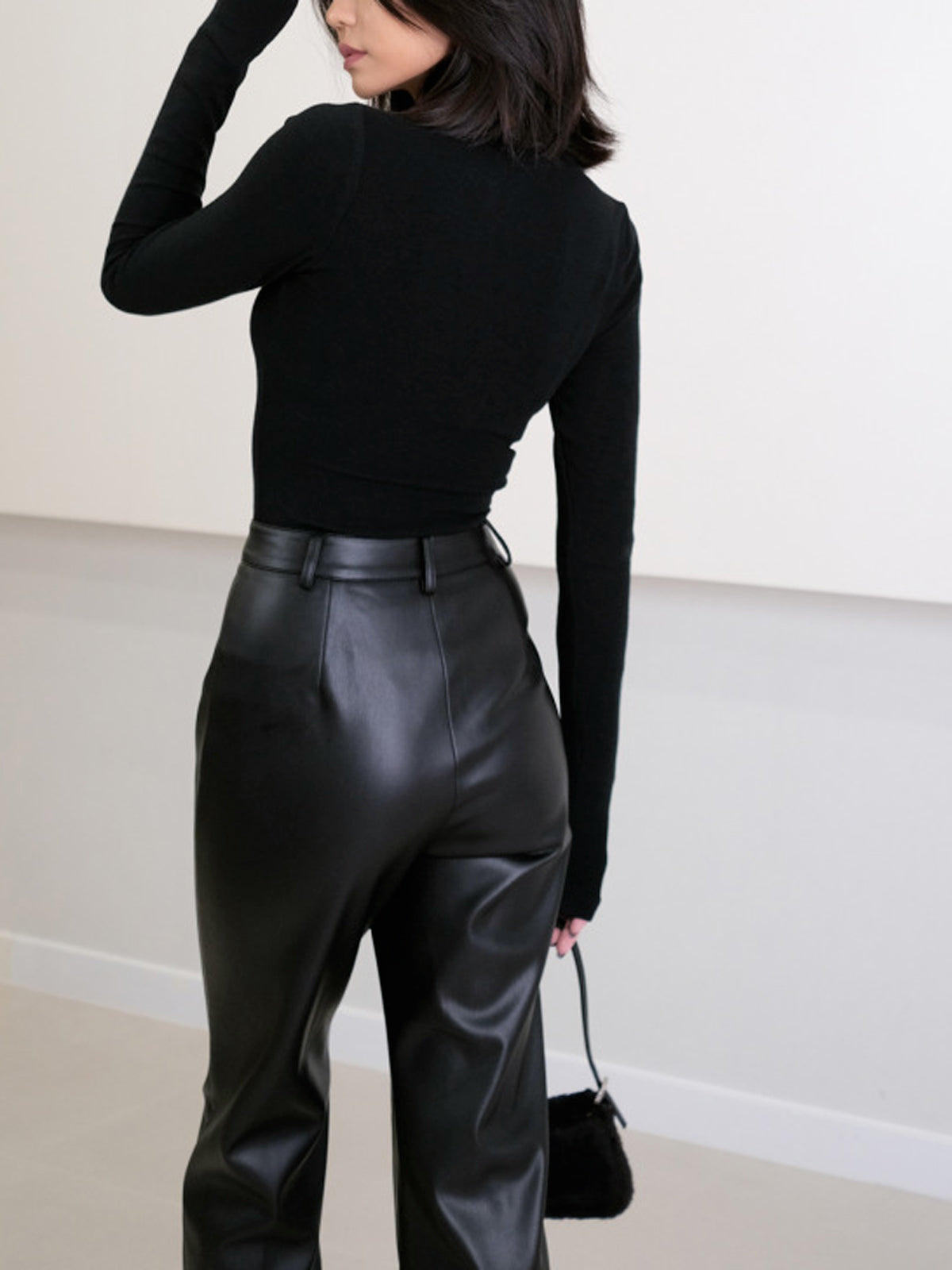 High Waist Faux Leather Pants with Elastic Waistband