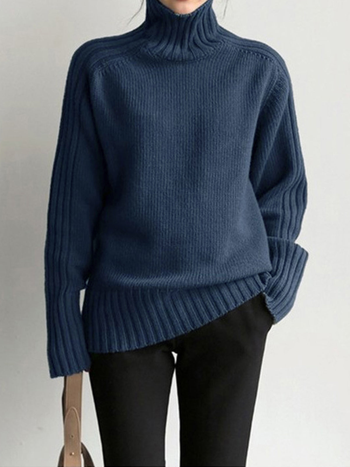 Solid High Neck Knit Sweater Comfortable Long Sleeve Winter Essential