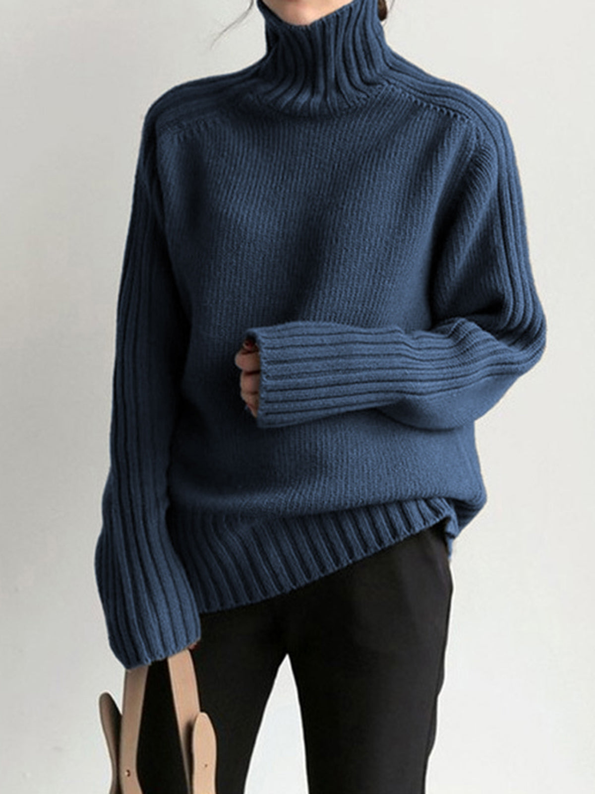 Solid High Neck Knit Sweater Comfortable Long Sleeve Winter Essential