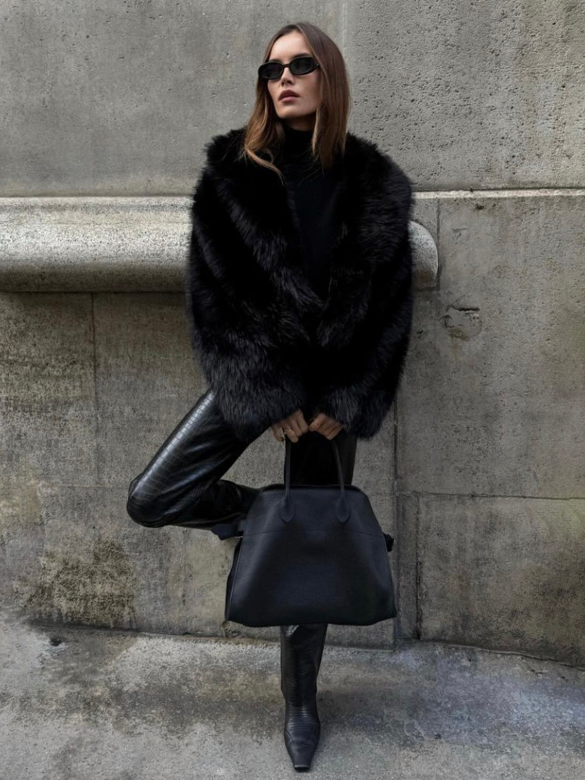 Solid Faux Fur Collar Jacket - Stylish Winter Outerwear for Women
