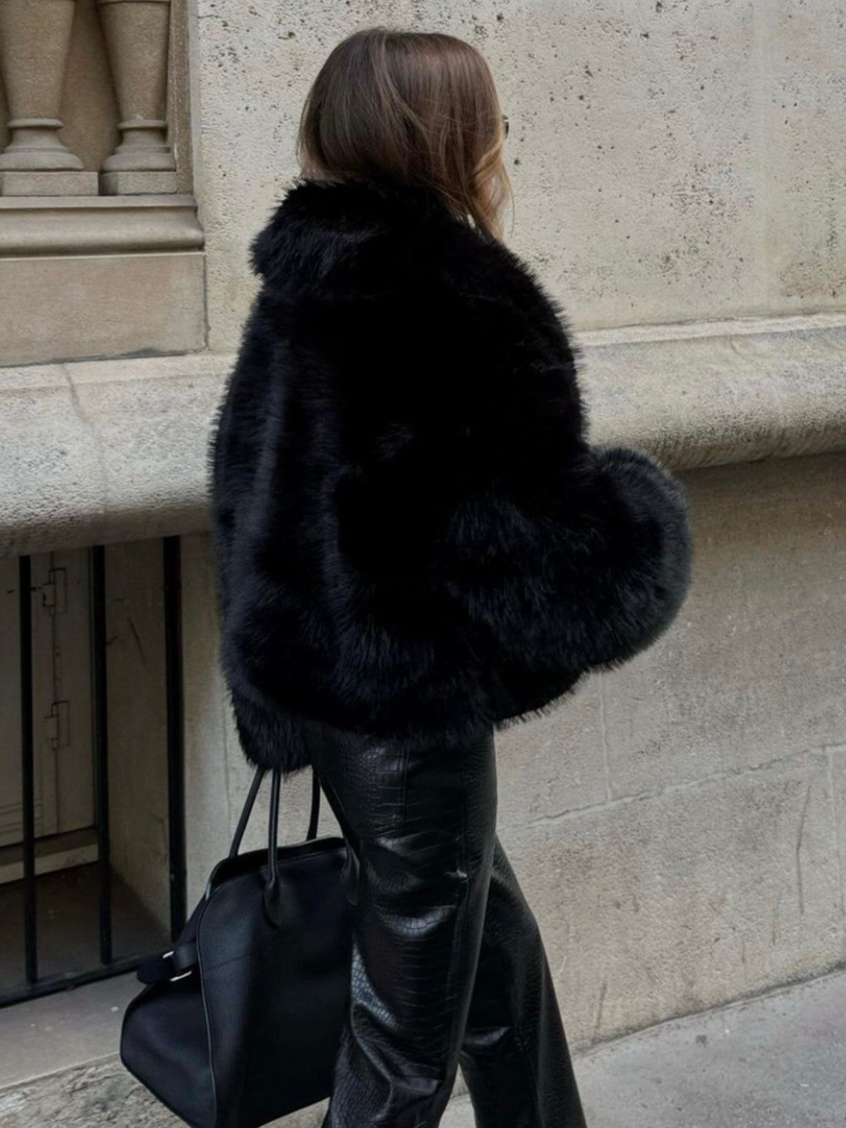 Solid Faux Fur Collar Jacket - Stylish Winter Outerwear for Women