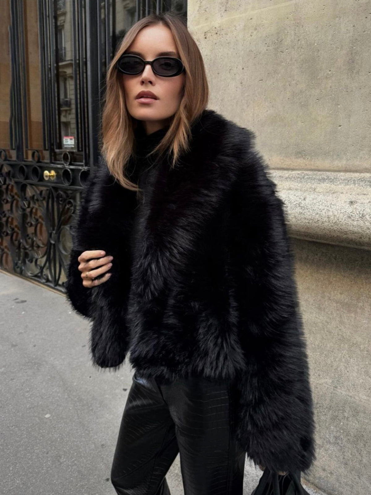 Solid Faux Fur Collar Jacket - Stylish Winter Outerwear for Women