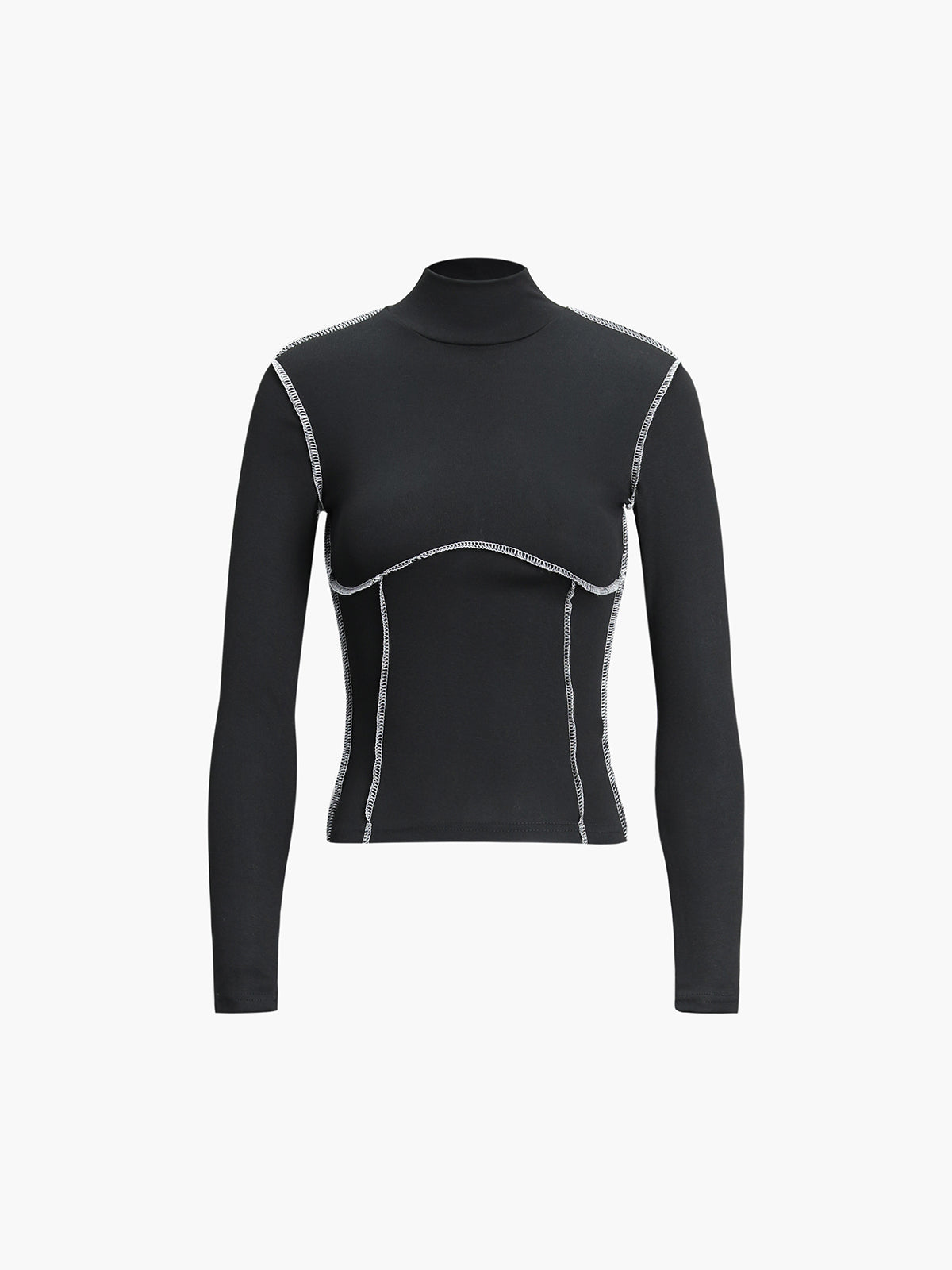 Contrast Trim Mock Neck Long Sleeve Top Women's Casual Fit