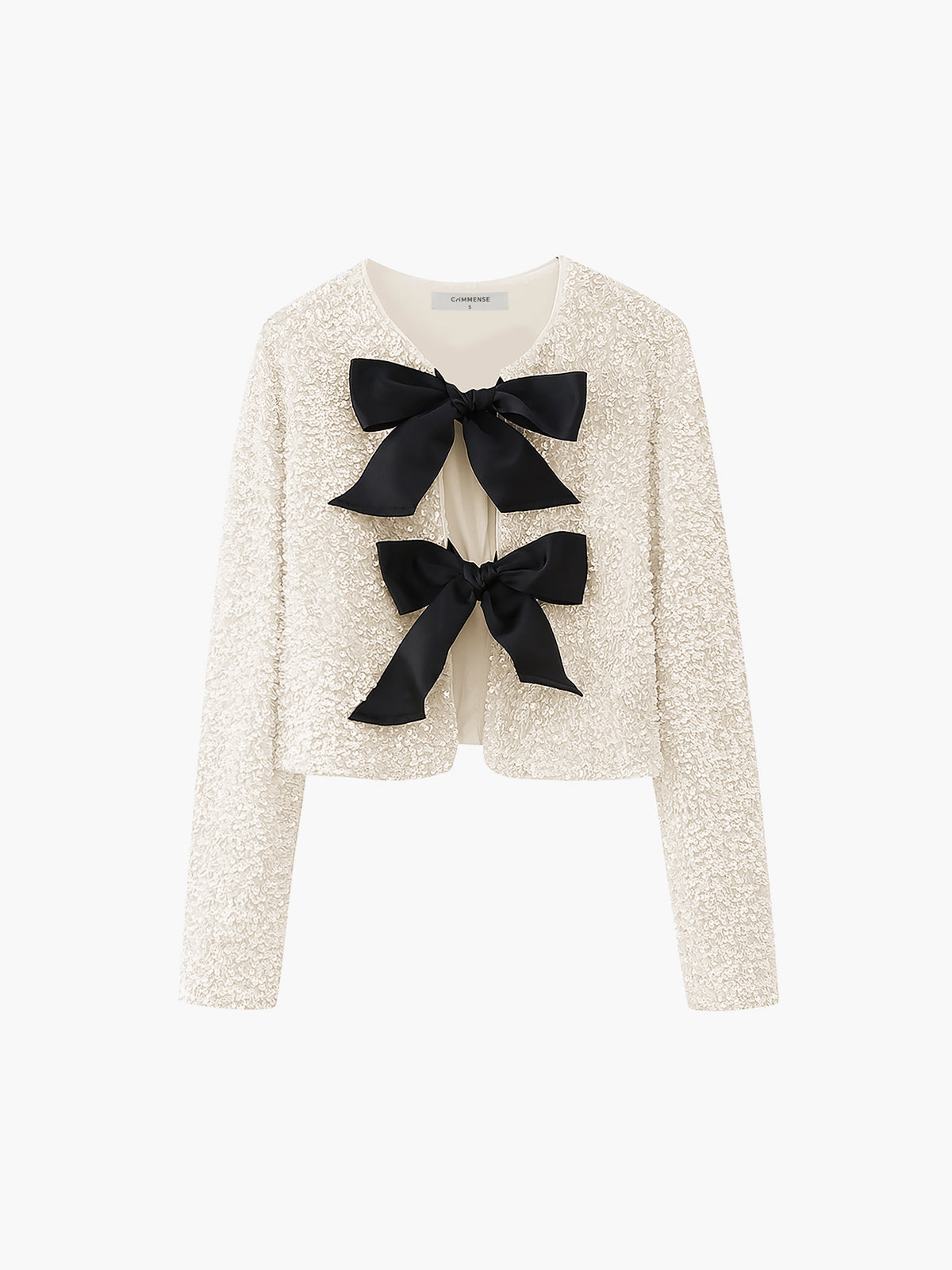 Sequined Velvet Bowknot Decor Jacket for Women Trendy Outerwear