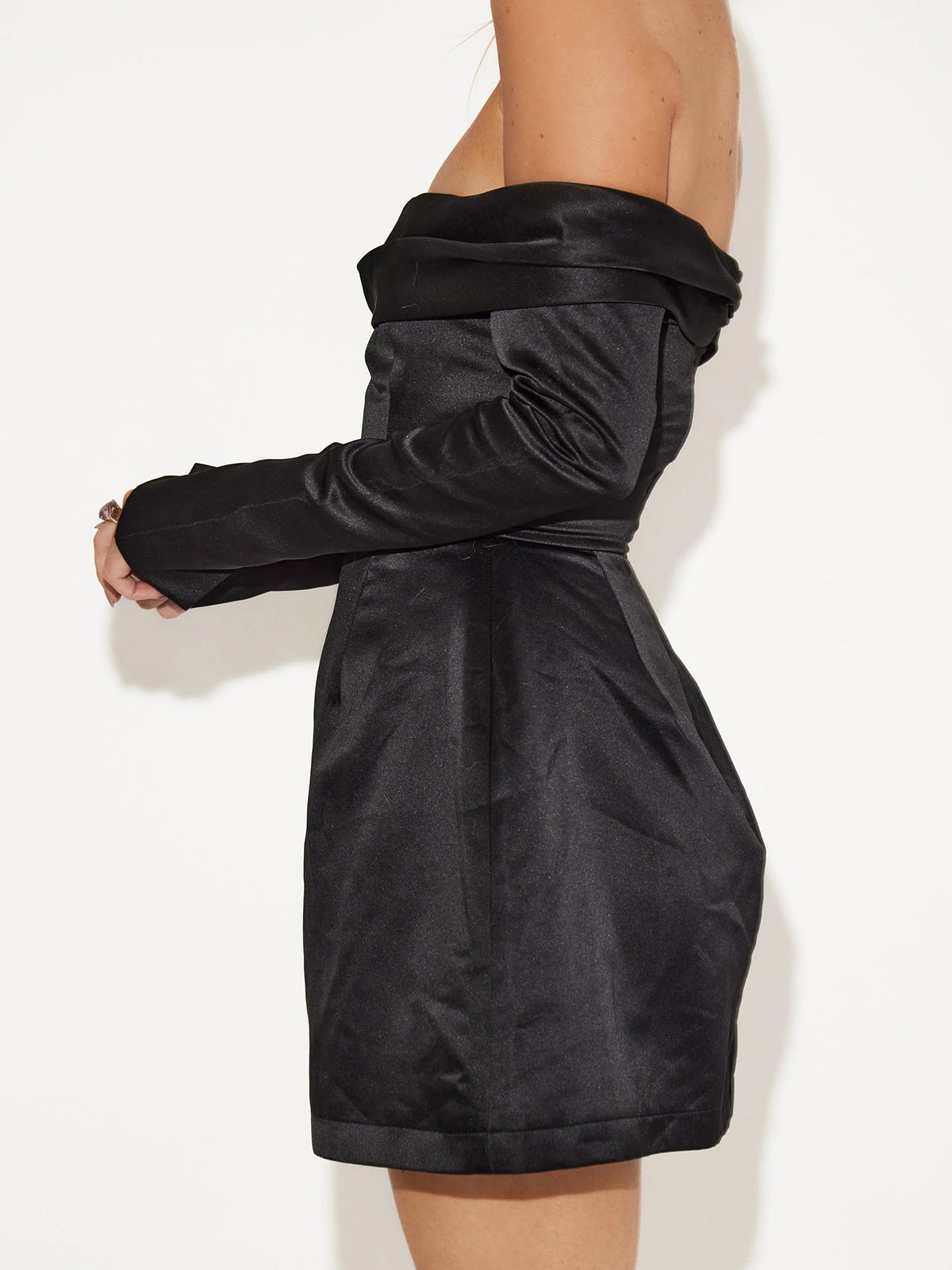 Off Shoulder Long Sleeve Overfold Mini Dress Elegant Cocktail Party Wear