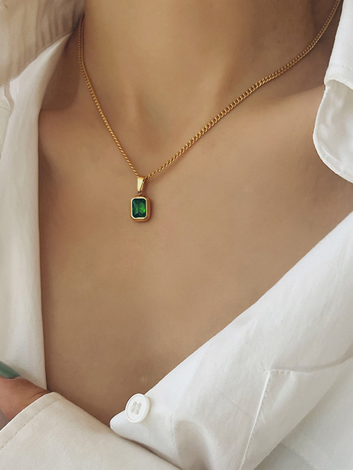 Spring Green Pendant Necklace with Silver Chain Handcrafted