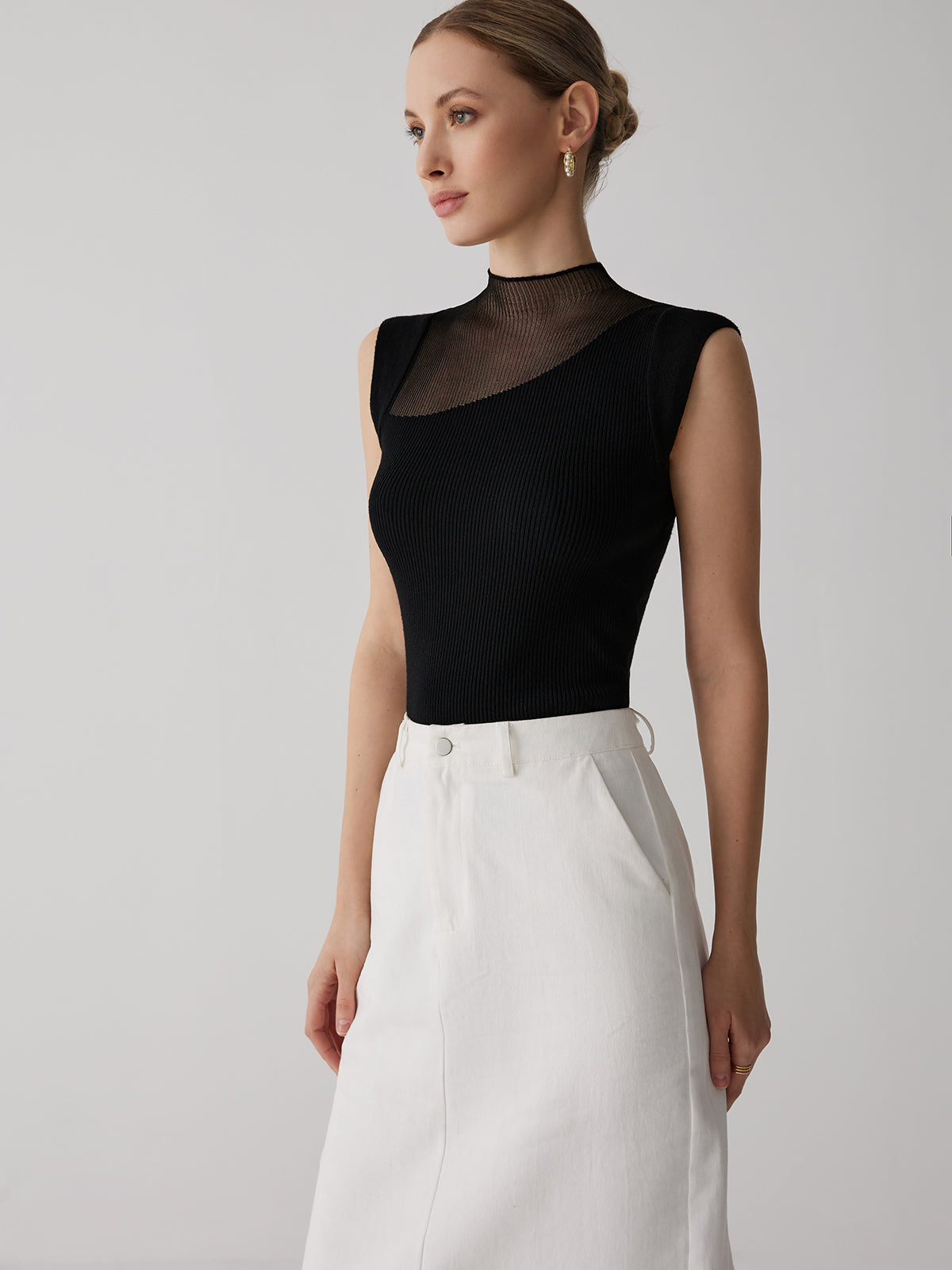 Mesh Patchwork Sleeveless Top Casual Summer Fashion Wear