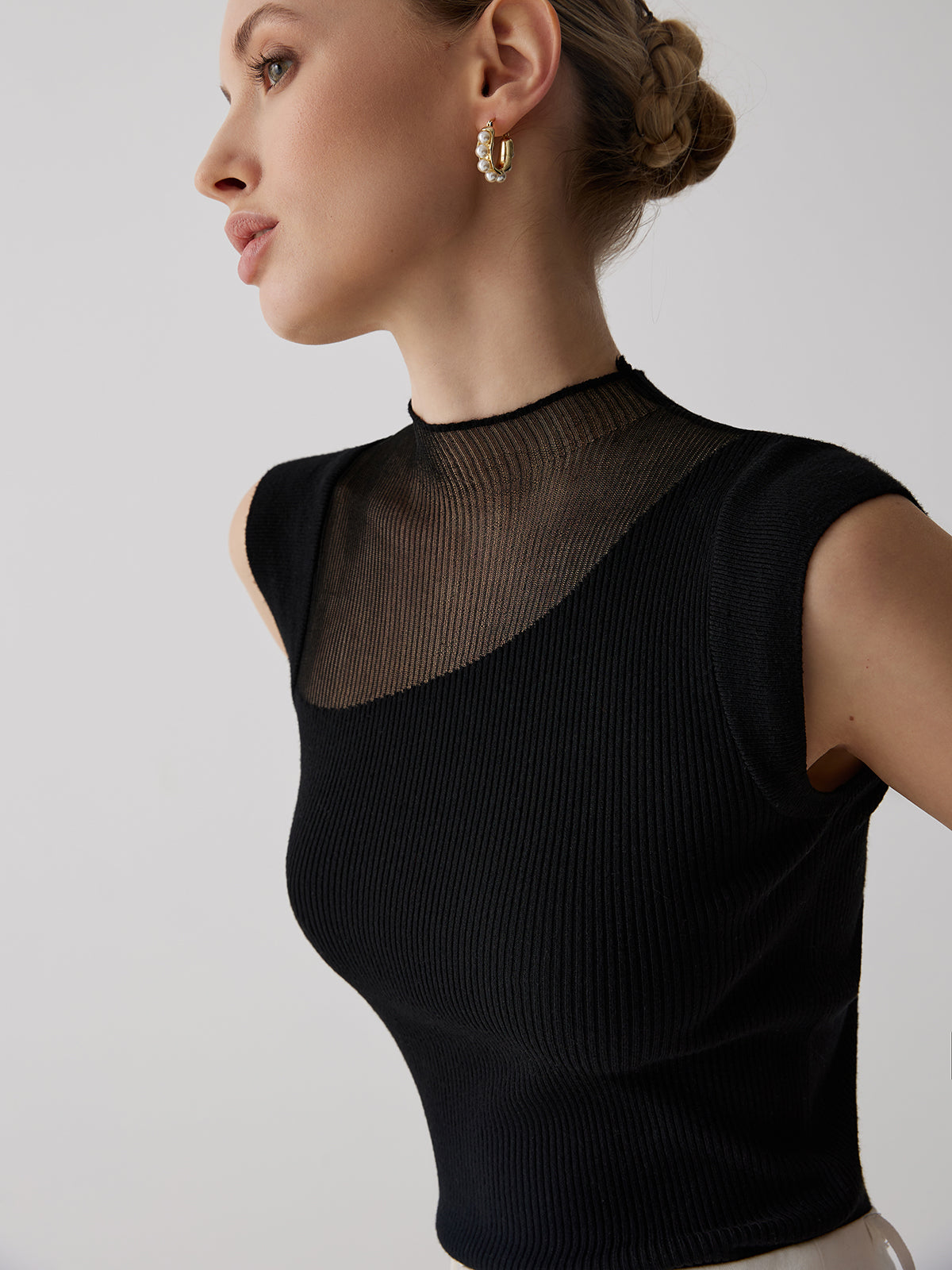 Mesh Patchwork Sleeveless Top Casual Summer Fashion Wear