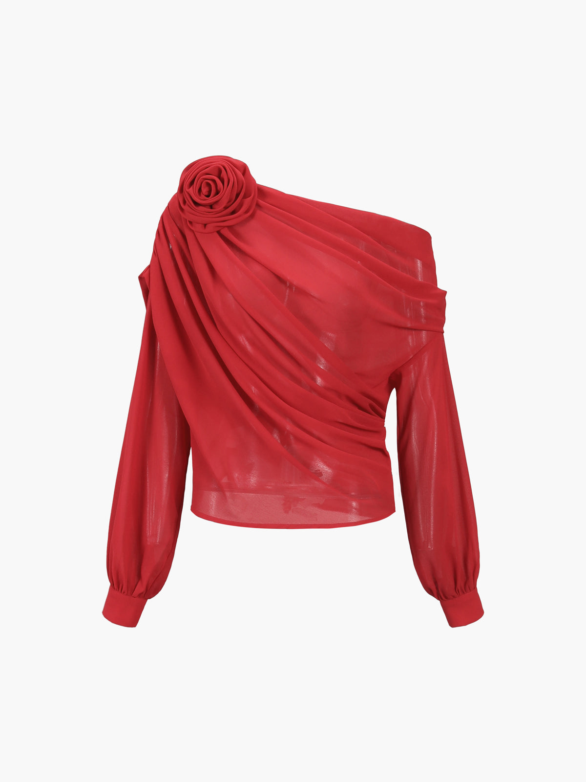 Chiffon Semi-Sheer One Shoulder Asymmetrical Blouse, Elegant Evening Wear Top