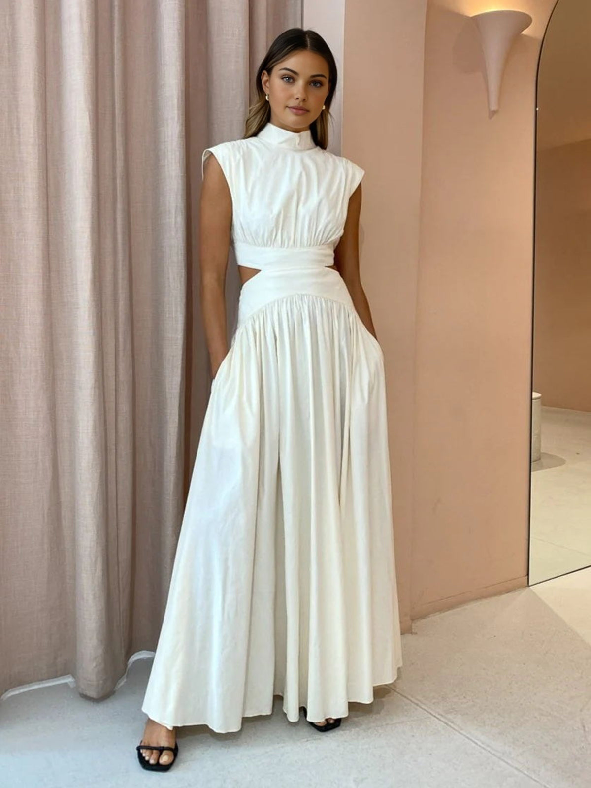 Mock Neck Cut Out Long Sleeve Maxi Dress for Women