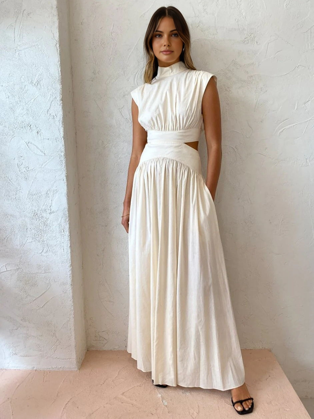 Mock Neck Cut Out Long Sleeve Maxi Dress for Women