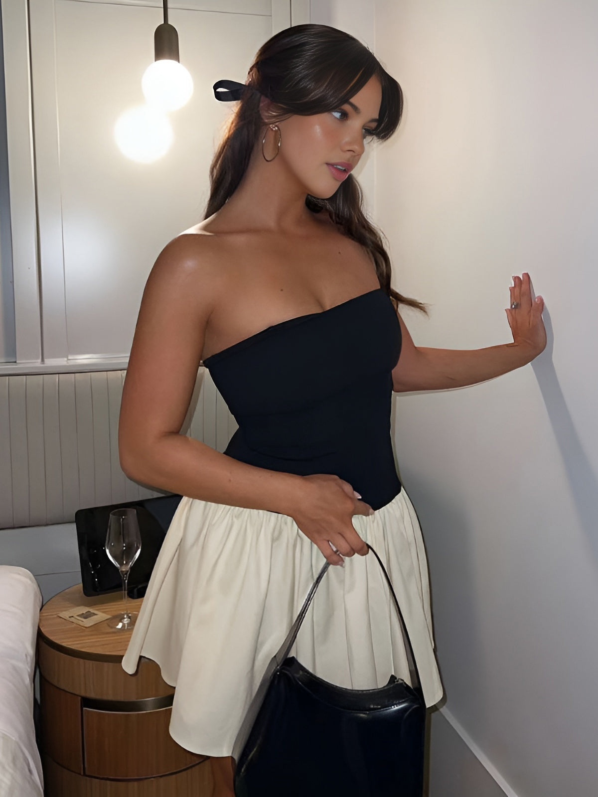 Patchwork Bustier Backless Short Dress Elegant Party Wear