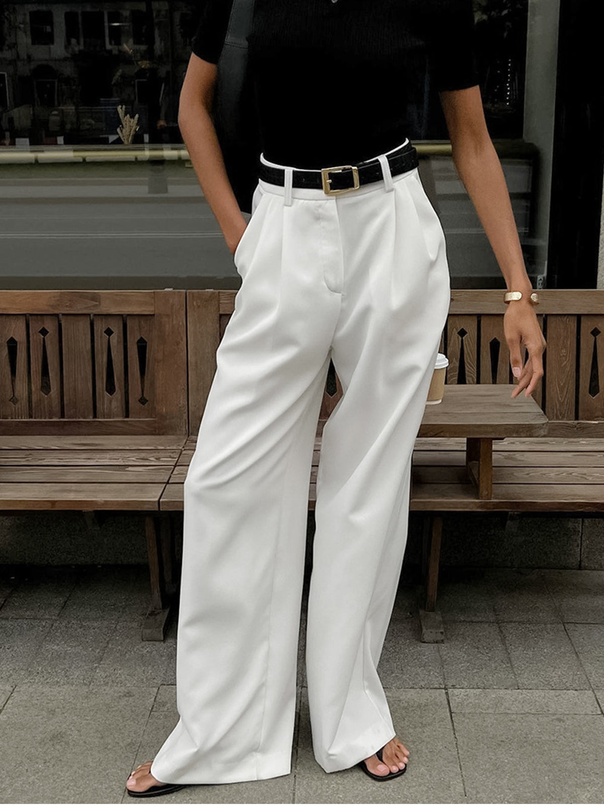 Solid Wide Leg Pants Without Belt - Casual Comfort Fit Stylish